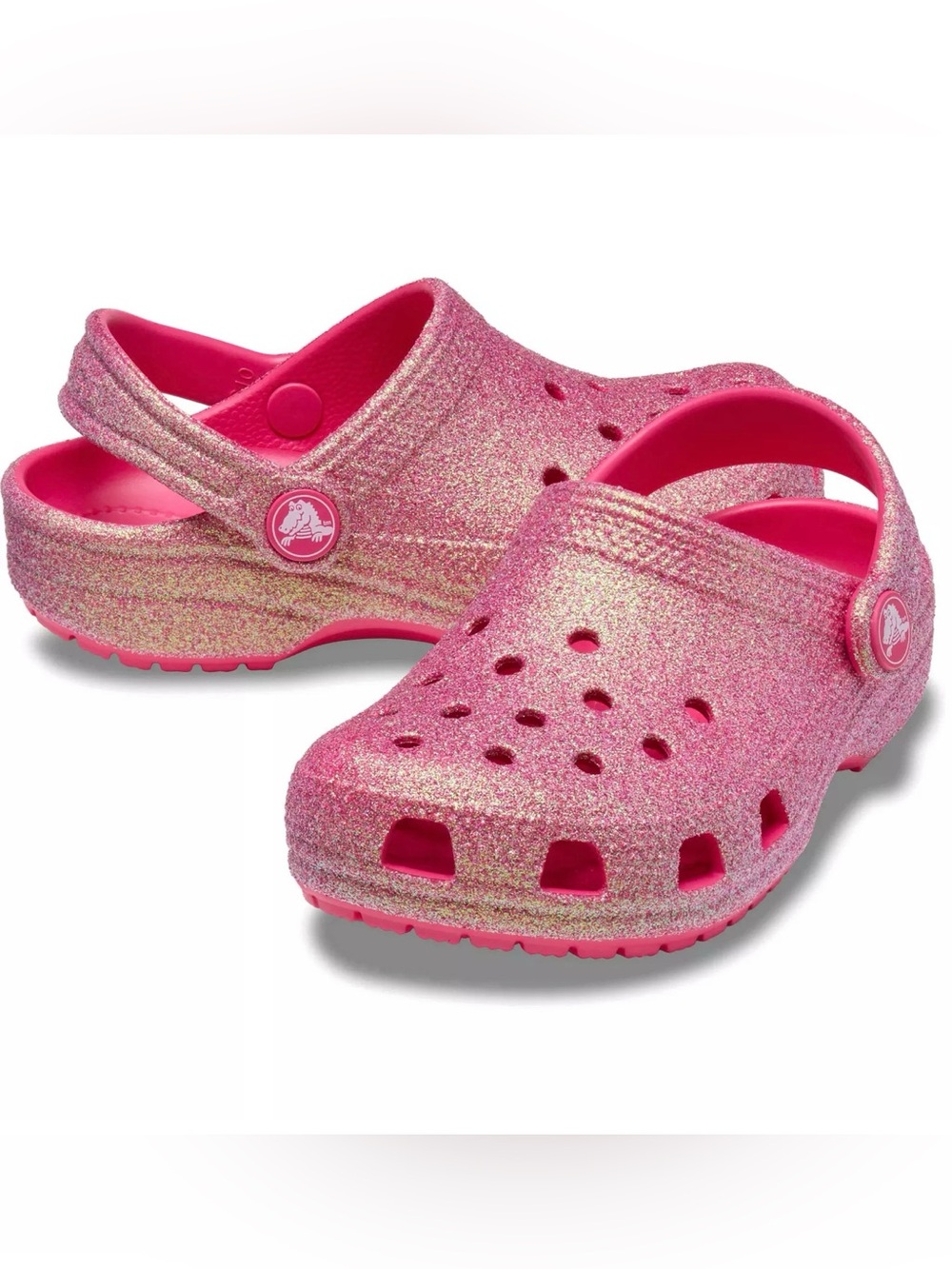 Kids Glitter Crocs Sandals - Hot Pink